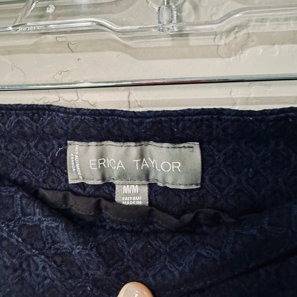 Erica Taylor Pants Skinny Jacquard Navy Black Stretch SZ MEDIUM - Picture 10 of 16